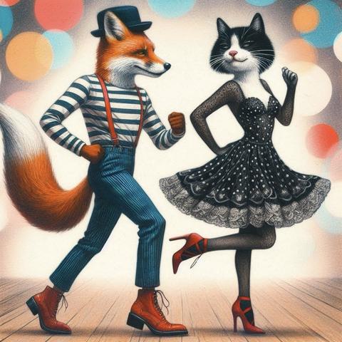 KI-Bild (DALL•E3):

Fritz und Katz haben sich richtig aufgerüscht: ddr Fuchs trägt enge Jeans mit Hosenträgern zum Ringelshirt und roten Boots. Das Katz hat sich ins kleine Schwarze geworfen und die roten Tanzschühchen rausgekramt. Hier wackeln gleich die Wände, aber das ist egal – Piratentiere feiern, wann sie Lust haben!