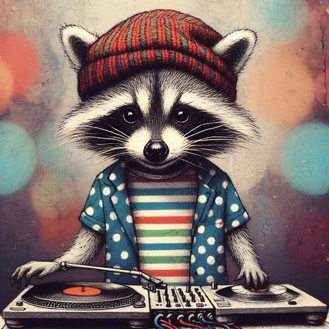 KI-Bild (DALL•E3):

DJ Woody an den Turntables, er lässt die Bässe beben! Woody trägt ein buntes Ringelshirt und ein Hemd mit PolkaDots. Dazu eine Hipster-Strickmütze. Woody Waschbär grinst schelmisch. AGATE BAUER!