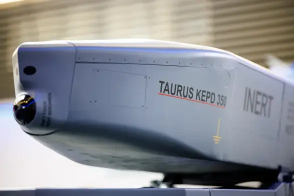 The German-Swedish air-to-ground cruise missile Taurus presented in a showroom at the European defense company MBDA (Matra BAe Dynamics Aerospatiale)