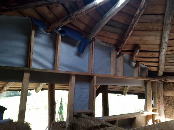 Upper stud wall completed, and skinned with membrane on the outside.