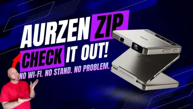 Aurzen ZIP tri-fold portable projector with wireless mirroring, zero-lag autofocus, and foldable design, launched at CES 2025