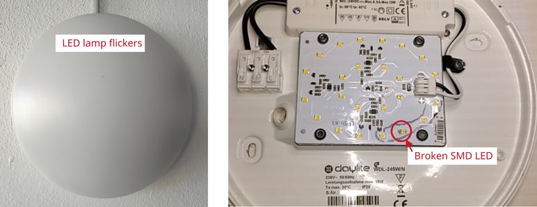 Sporadically flickering LED during operation.