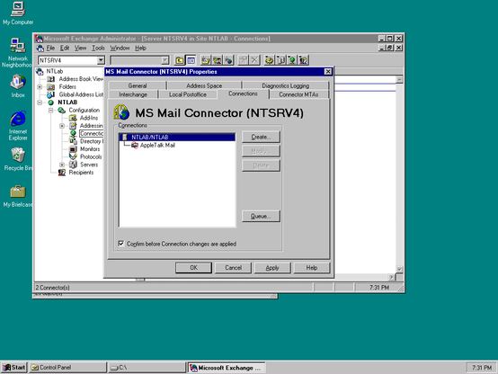 Screenshot of MS Mail Connector with AppleTalk Mail enabled