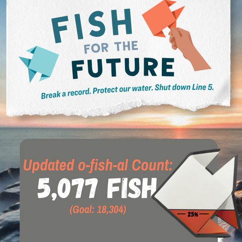 Fish for the Future: Break a record. Protect our water. Shut down Line 5. Updated o-fish-al Count: 5,077 fish (Goal: 18,304)