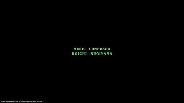 スクリーンショット：黒字に緑系字幕　MUSIC COMPOSER KOICHI SUGIYAMA