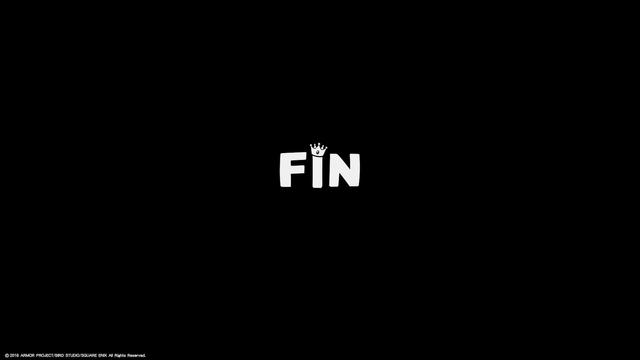 スクリーンショット：黒字に白の字幕　FIN　（Iは王冠をかぶったデザイン）