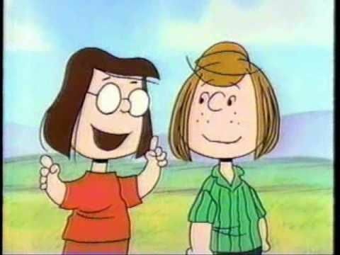 A cartoon of two girls -- one with dark hair and glasses, the other with blonde hair -- smiling and interacting with each other.