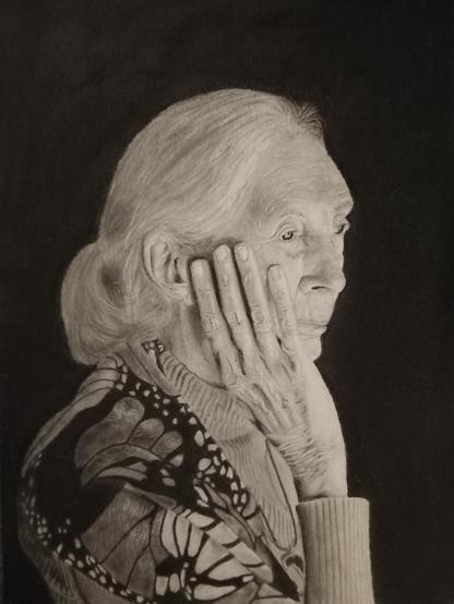 Portrait of Jane Goodall, drawn with graphite pencils