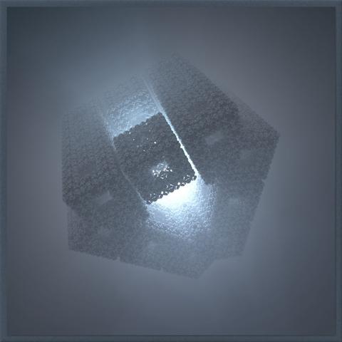 Mit Worten nicht adäquat zu beschreibenes Bild eines dreidimensionalen Fraktales, gerendert mit Mandelbulber 2.
