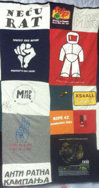 T-shirts patchwork with “protest” & anti-war signs