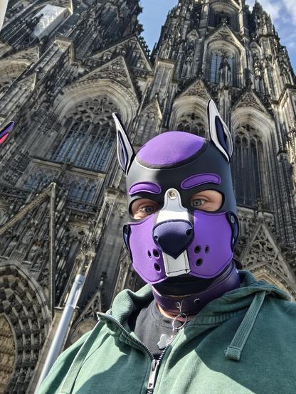 A selfie of a petplayer in front of a huge dome