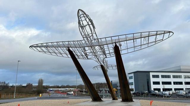 A full scale sculpture in metal of a Spitfire frame