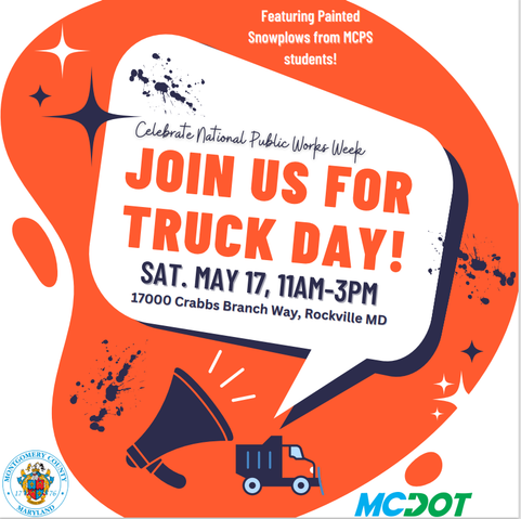 join us for truck day on May 17 for this free event - fun for all ages - in Rockville , maryland from 11:00am - 3:00pm