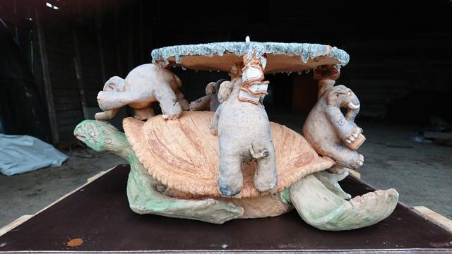 Discworld sculpture. The great Turtle A'tuin four elephants on its back holdin disc. Discworld