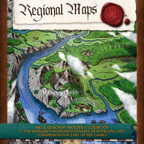 An isometric regional map of Aurlindfjord, a campaign setting by Earl of Fife Games.