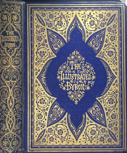 Rich gilt overlay on a deep blue background, with an elaborate geometric and floral design on cover and spine.