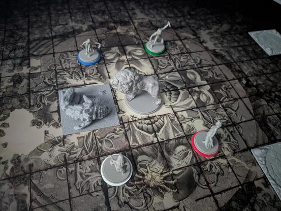 Shot of the main board at the start of a white lion showdown in kingdom death monster