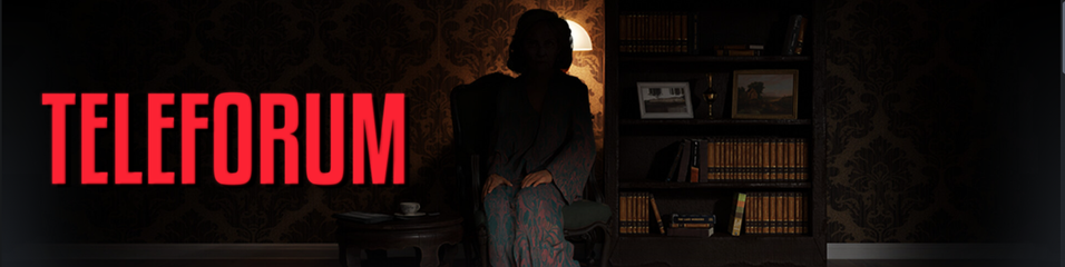 Banner de TELEFORUM, donde una mujer anciana está sentada en una silla mirando al espectador. Su rostro no se puede ver por la luz de la sala, siendo visibles el resto de la habitación, sus manos y su silueta general debido a la lámpara situada detrás de ella.