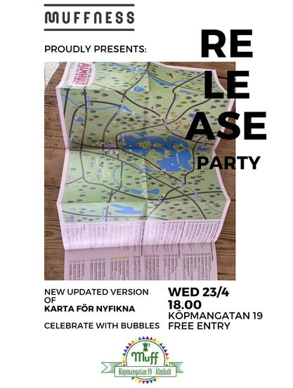 Karta för nyfikna, a map for the curious created by Muffness. This is an invitation to a release party.