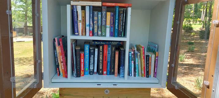 A Little Free Library filled with books.