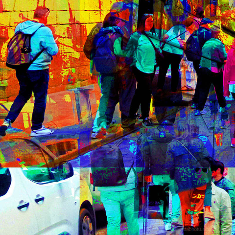 Barcelona digital edited multiple exposure street photography, made with the GNU Image Manipulation Program.