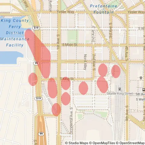 A map showing the location of the outage, centered around 1st Avenue South in the First Hill area.