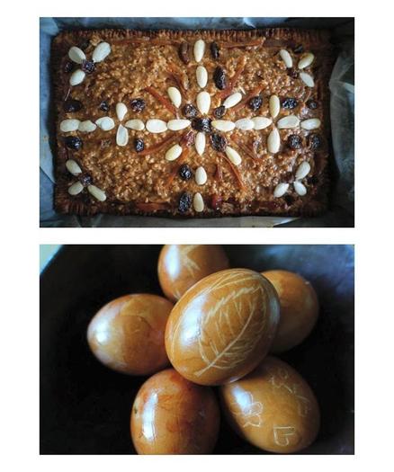 Photos of Easter cake and decorated eggs