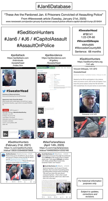 Photos and information about convicted January 6th rioter Vincent Gillespie (Athol, Massachusetts).