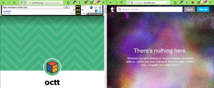 octospacc.tumblr.com su Internet Archive VS live