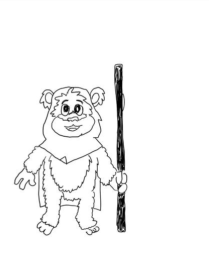 Digitally inked pencil sketch of Wicket the ewok (animated) for the ewoks prompt at #dailysketchingworkout