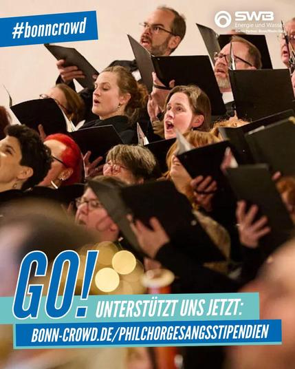Ein Foto von singenden Menschen. Dazu der Link zu
 https://www.bonn-crowd.de/philchorgesangsstipendien

#bonncrowd