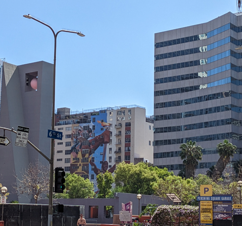 View of a mural over Pershing Square