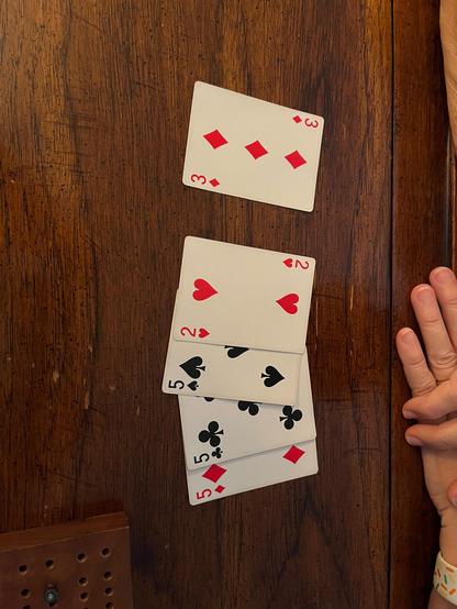 Cribbage hand of 2555 with a starter card of 3.
