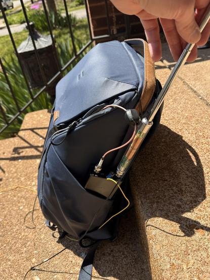 My backpack with the antenna in one of the side pockets.