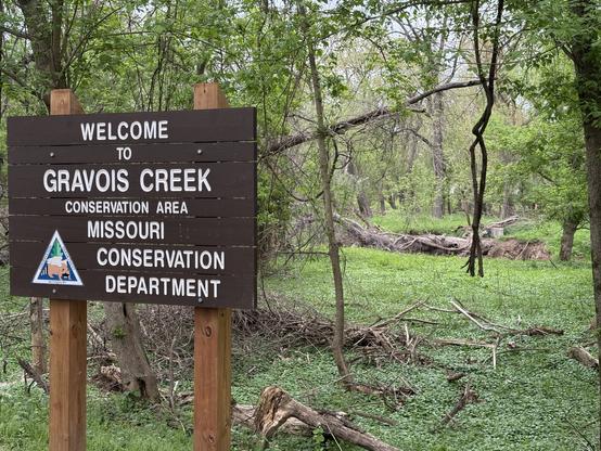 Sign for the park. Gravois Creek Conservation Area Missouri Conservation Department
