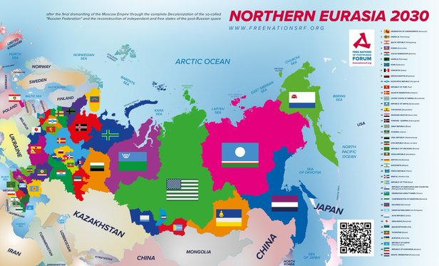 Poster showing proposed independent nations to emerge from the dissolution of the Russian Federation (from the Free Nations of Post-Russia Forum).