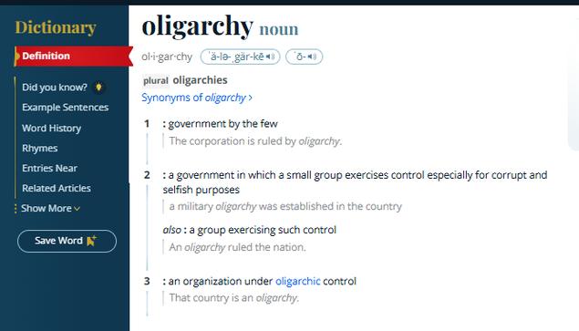 Government by the few corrupt, wealthy people.