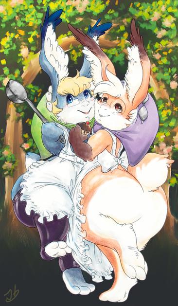 Mao Otter and Erolunai as Pooka's, hugged and pressed up together.~ True Kitchen Knights of the Eat-a-lot order!~ Of course Mao has the big bunny butt while Ero won't cook without those latex stockings to entice Mao extra much. :3