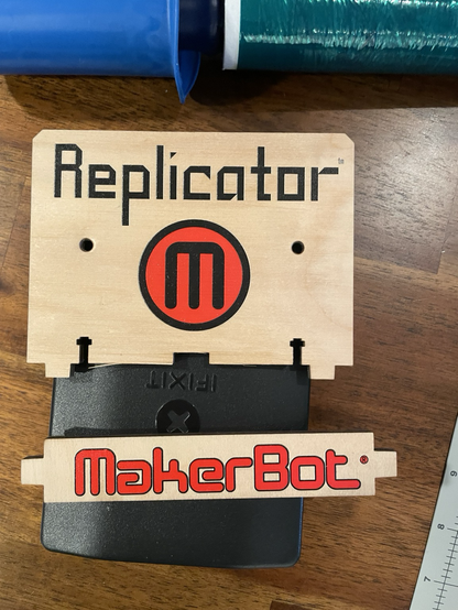 Laser cut wood with Makerbot Replicator 1 logo