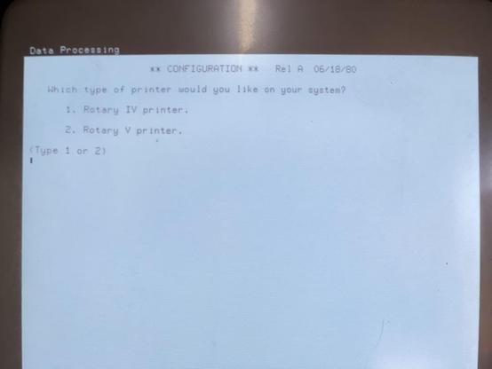 The pre-boot configuration screen allowing you to select one of BOTH types of available printer. What a choice!