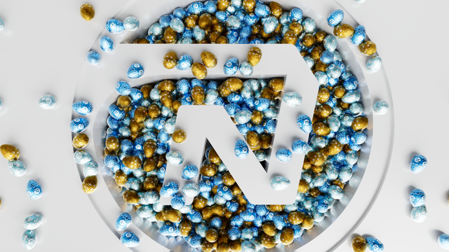 NN company logo with easter eggs around it