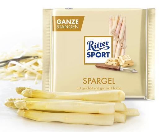 Fake. Eine Tafel Ritter Sport Spargel.