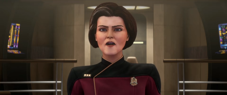 A close-up shot of Admiral Janeway on the bridge of the Dauntless.  From E115