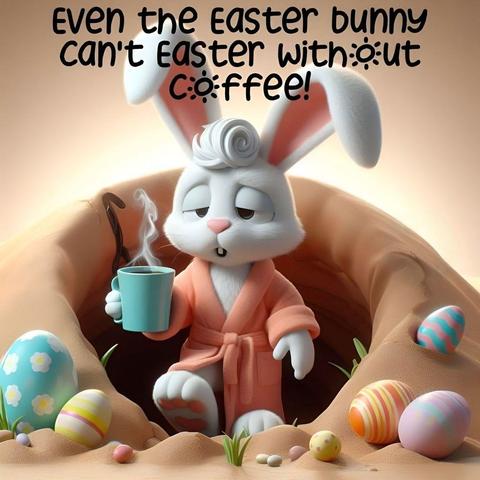 This bunny needs coffee. Happy Easter!