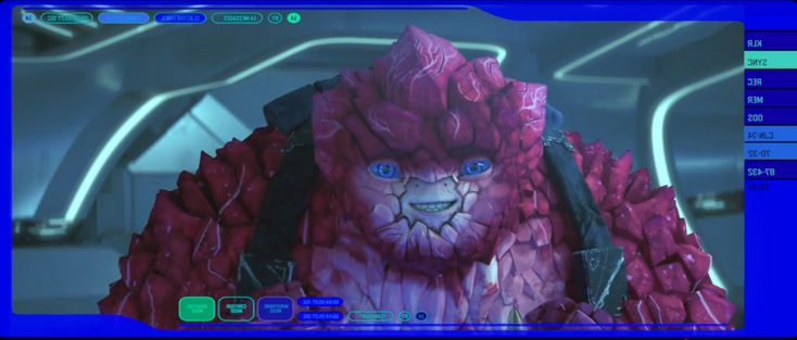 A shot of a smiling Rok shown looking from the inside of the computer screen that she is using to record her science log.  From E115