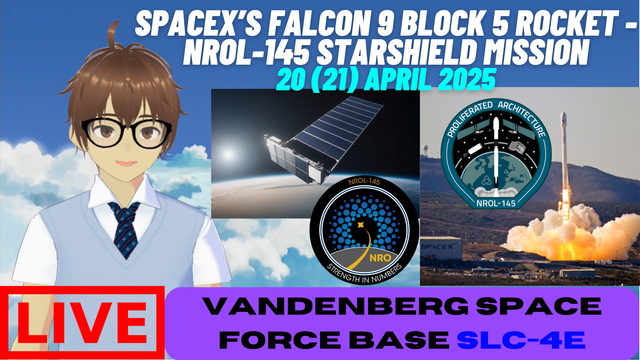 Daniel Suguwa, an indie VTuber, showing the thumbnail for the stream of SpaceX's Falcon 9 Block 5 rocket - Starshield NROL-145 spy satellites launch mission.