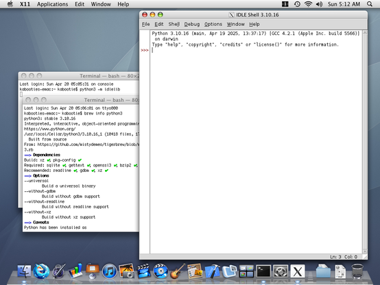 Screenshot of IDLE for Python 3.10 running on a Mac OS X Leopard desktop.