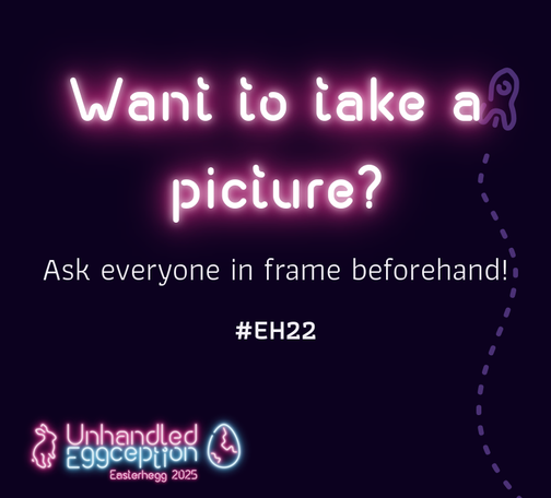 Kachel mit Text: Want to take a picture? Ask everyone beforehand!