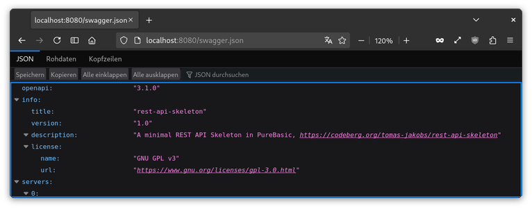Screenshot einer REST API