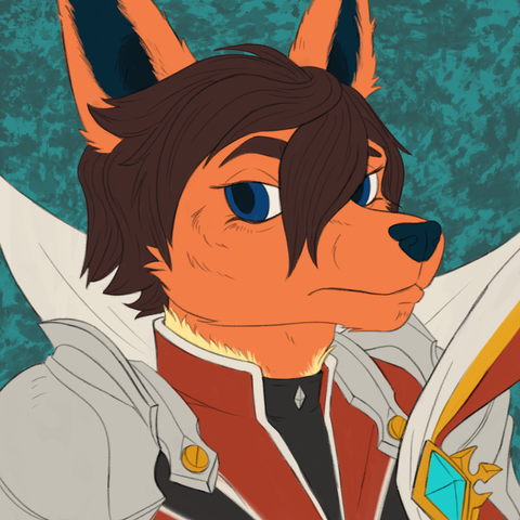A flat color drawing of an anthro flareon wearing armor from the game Elsword.